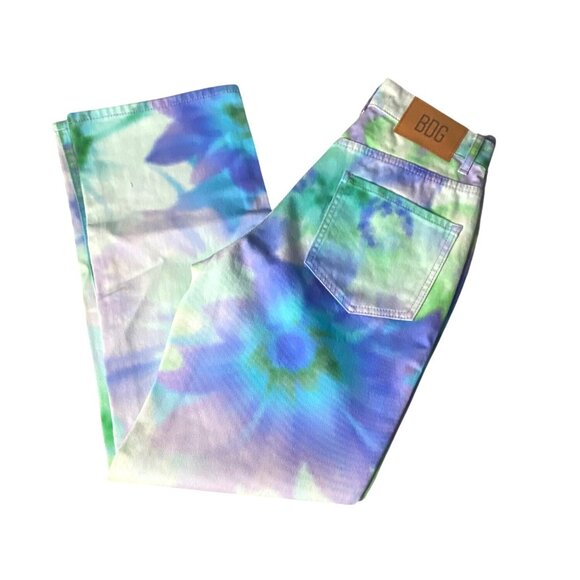 Floral Printed High-Waisted BDG Jeans With Vibrant Green & Blue Tie-Dye Womens S - Picture 1 of 10